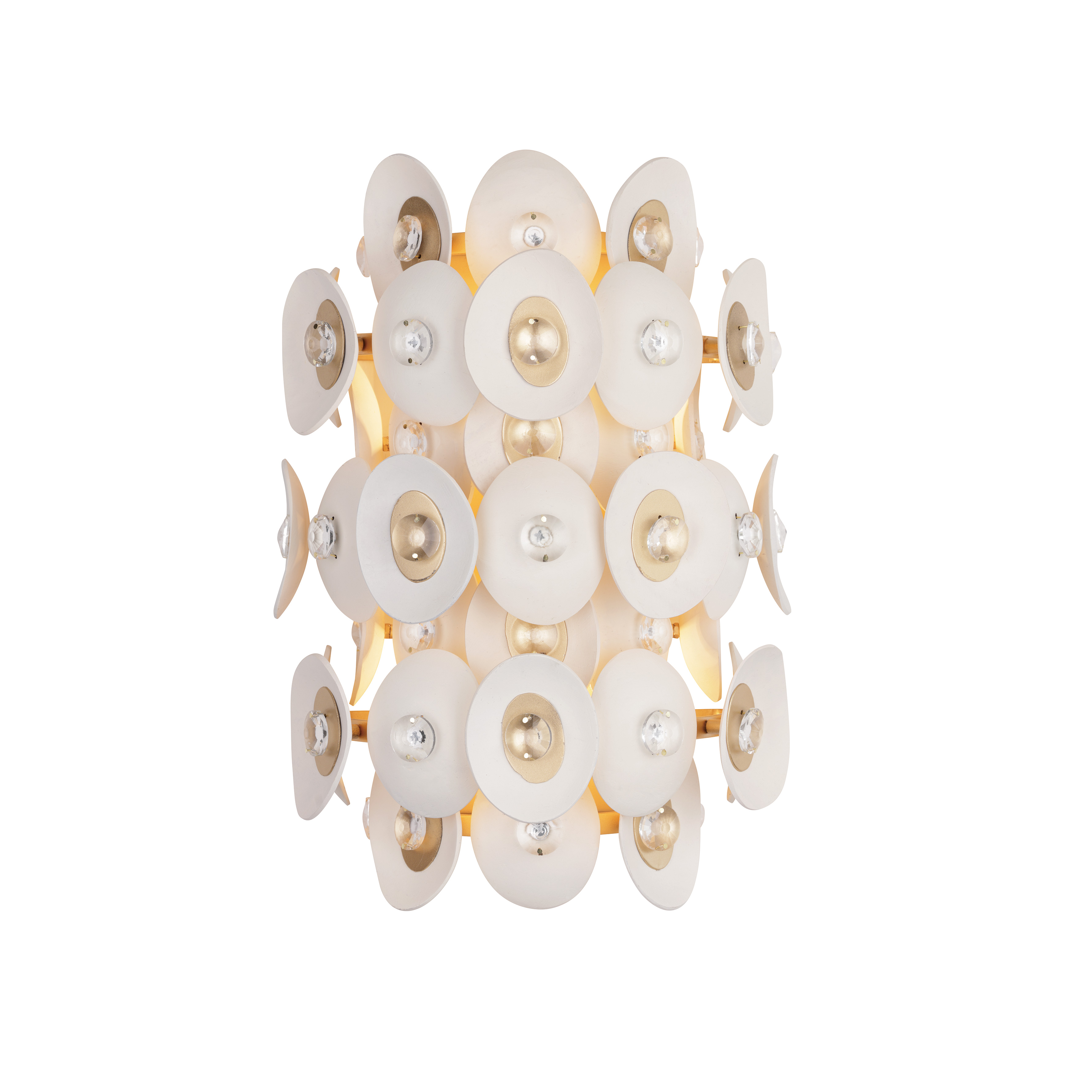 The Niu wall sconce brings organic warmth to modern spaces with its unique coconut shell shade and crystal accents. The Fawn Gold finish adds a sophisticated touch while the natural materials create inviting ambient light. - alternate view