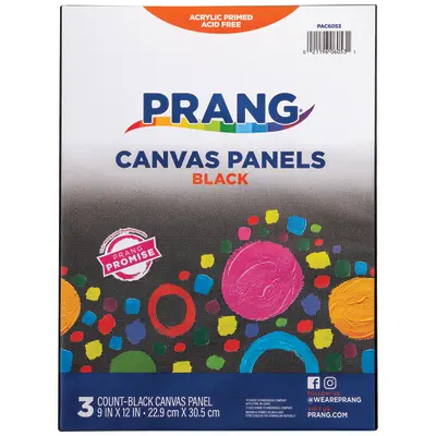 Prang (Formerly Art Street) Canvas Panels, Black, 9" x 12", 3 Count