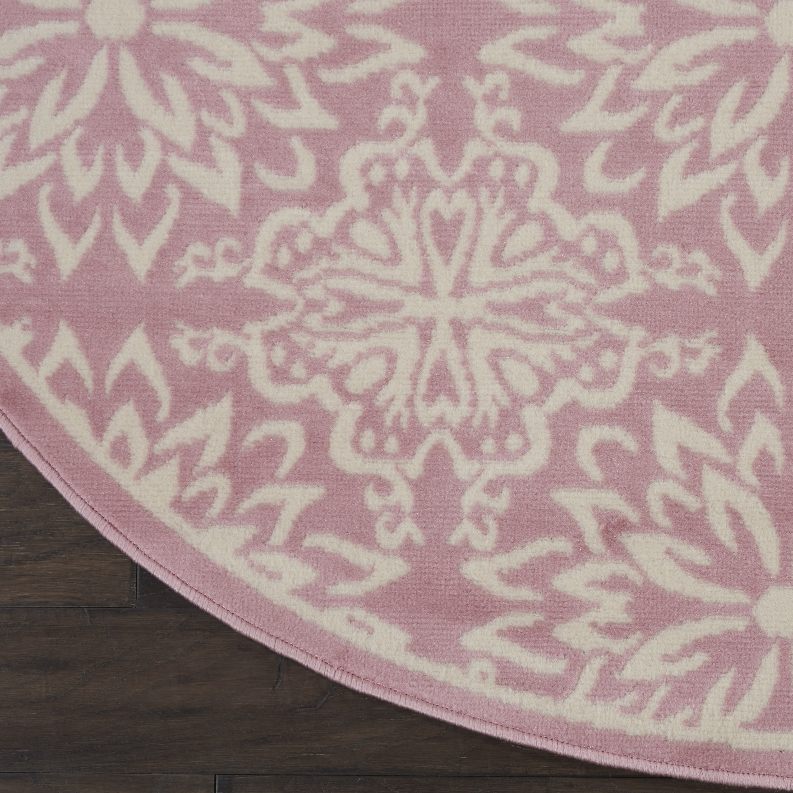 Nourison Jubilant 5'3" x Round Ivory Pink Farmhouse Indoor Rug