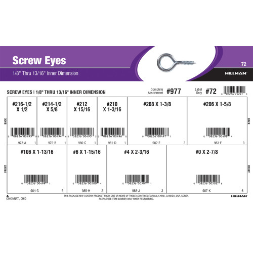 Zinc-Plated Screw Eyes Assortment (1/8