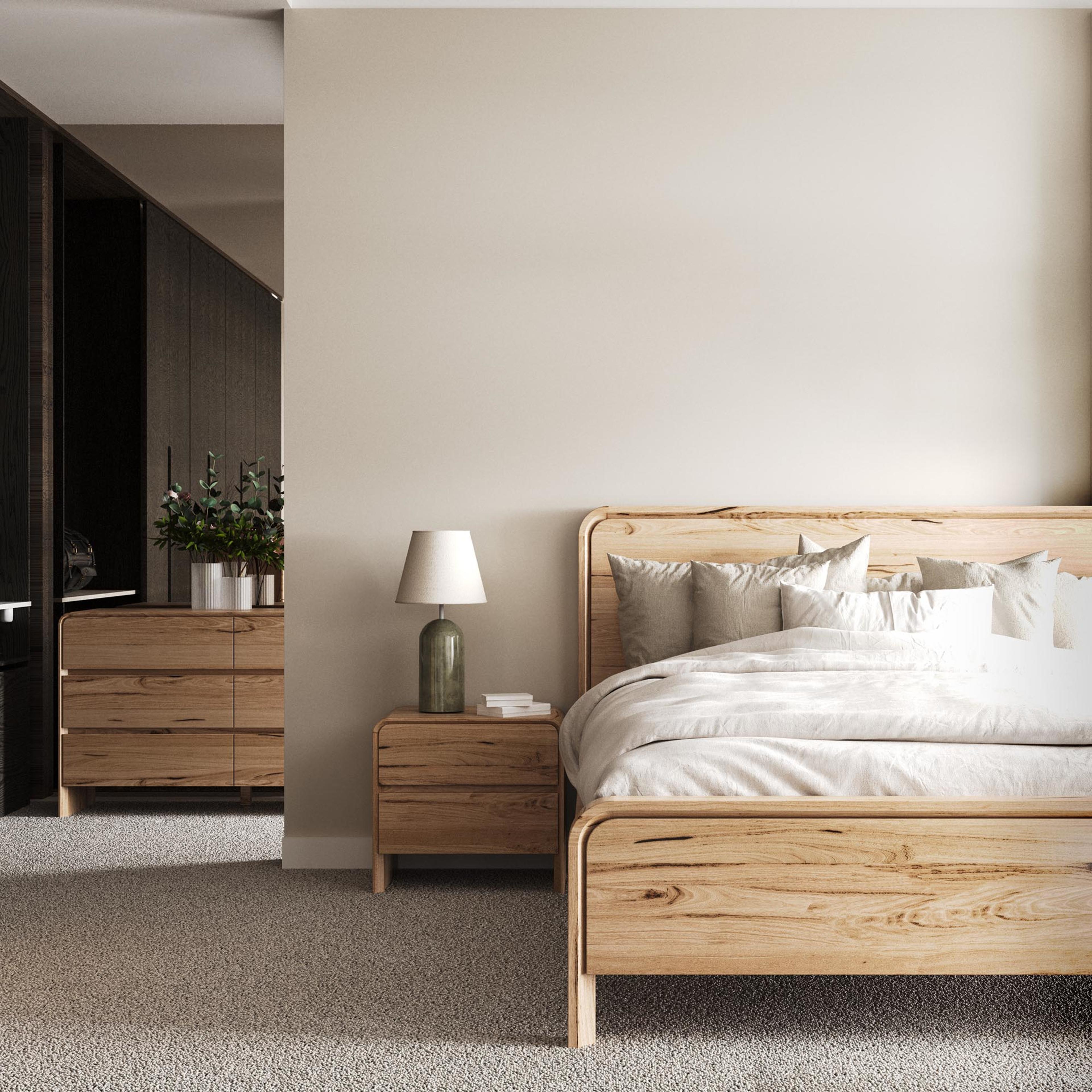 Lifestyle image of the  Lena Bed Frame, W/ Led Headboard, Natural from Forty Winks