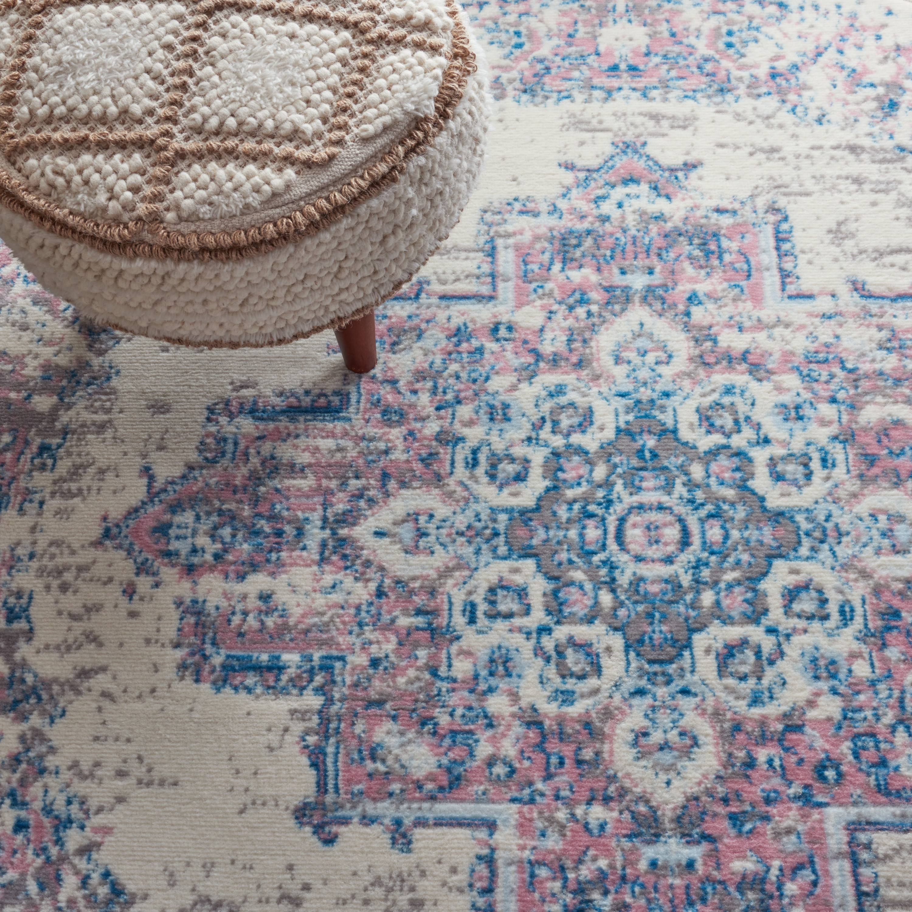 Nourison Grafix 5'3" x Round Ivory Pink Vintage Indoor Rug