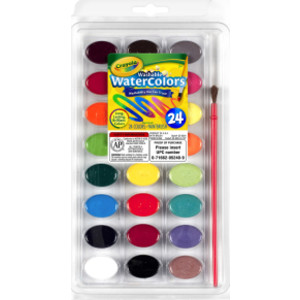 Recipientes para acuarela lavables con cepillo con mango de plástico, 24 colores