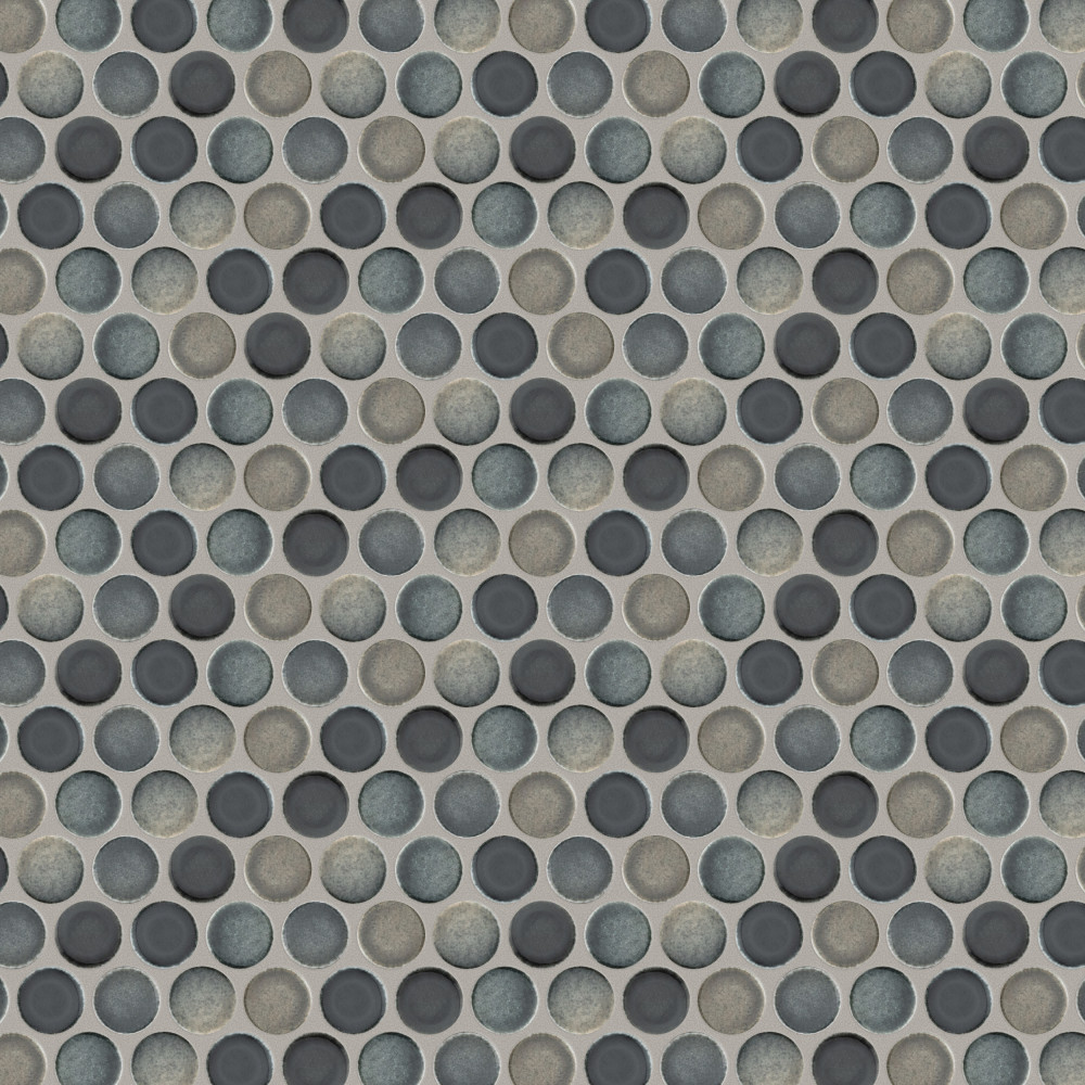 Hudson Penny Round Stormy Night 11-7/8 in. x 12-5/8 in. Porcelain Mosaic Tile