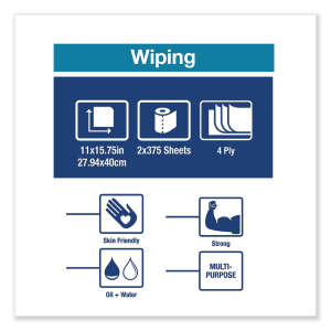 Tork, W1/W2, 4 ply, 11.00"x15.75", Paper, Industrial Wipers, Blue