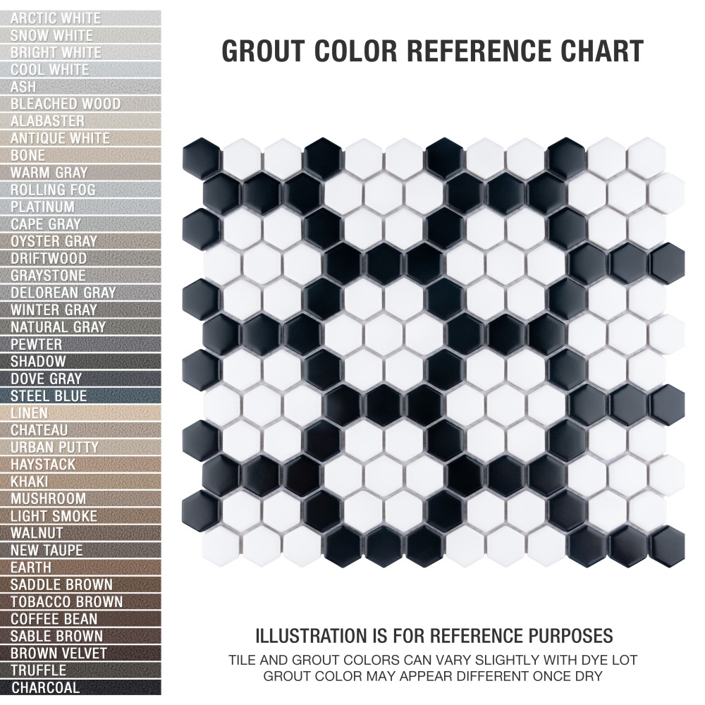 Sample – Metro 1″ Hex Matte White w/Black Honeycomb Porcelain Mosaic Tile