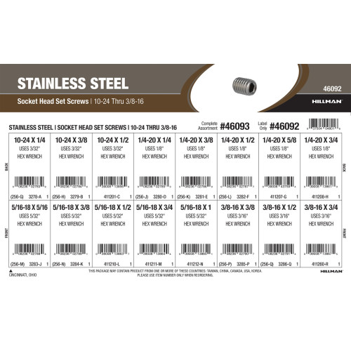 Stainless Steel Socket-Head Set Screws Assortment (#10-24 thru 3/8