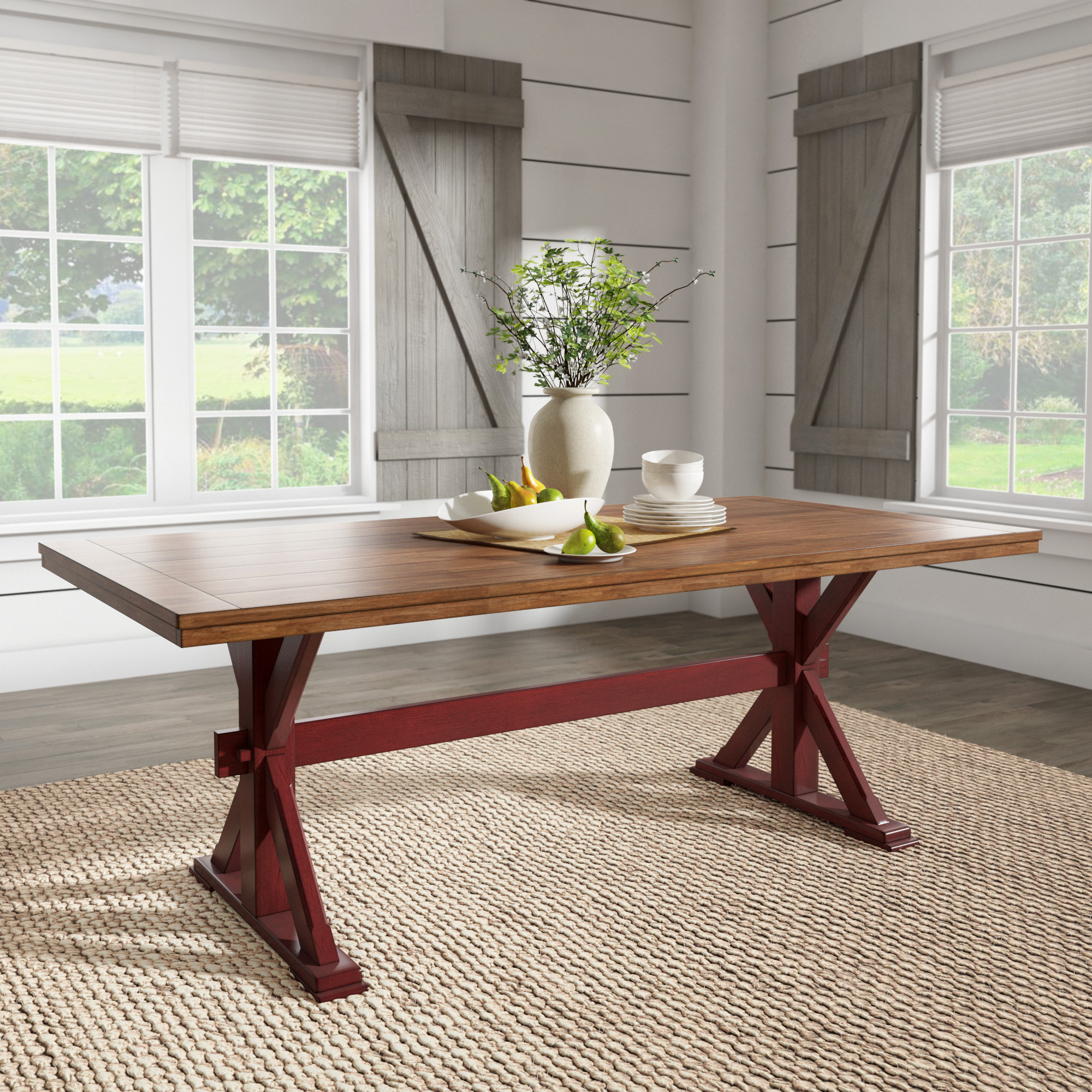78-inch Oak Top Dining Table With X-Base