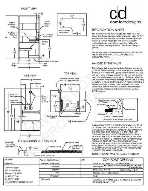 Spec Sheet — Cd Shower Spec Sheet Xst 3838tr 75 Ms Rf ADA Phyc