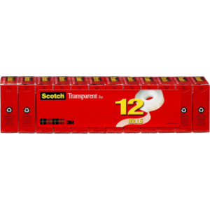 Transparent Tape, 3/4" x 1000", Pack of 12