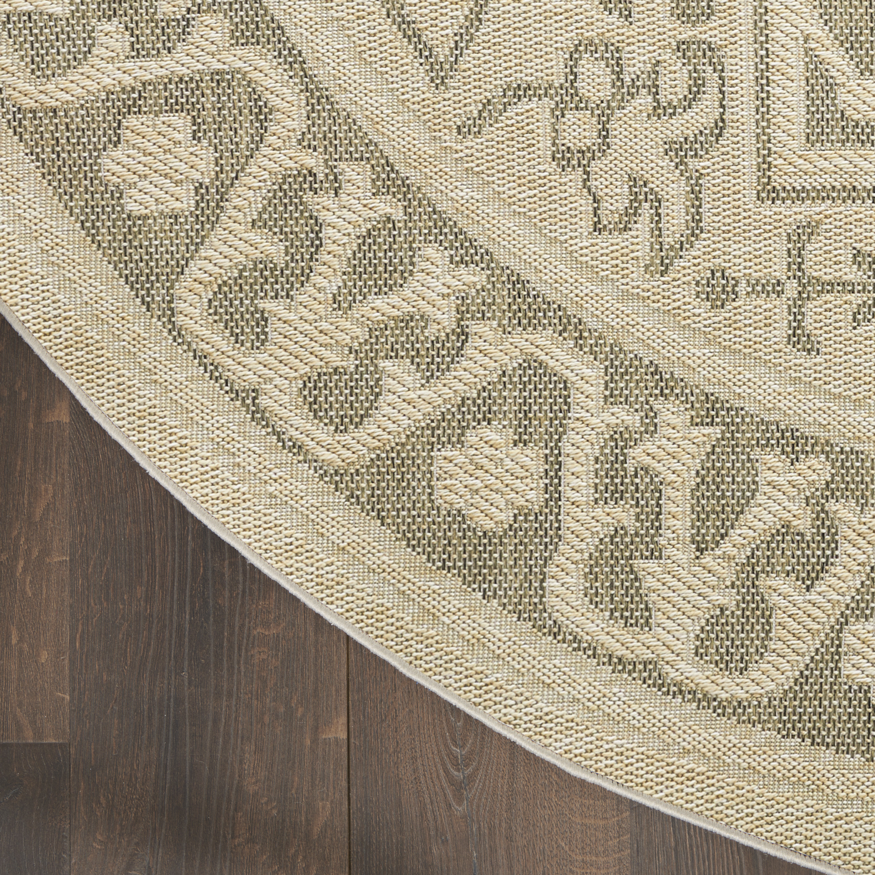 Nourison Tulum 8' x Round Taupe Olive Outdoor Rug