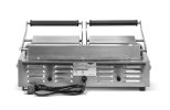 208- to 240-volt double panini sandwich grill with cast-iron grooved plates and NEMA 6-15P Plug