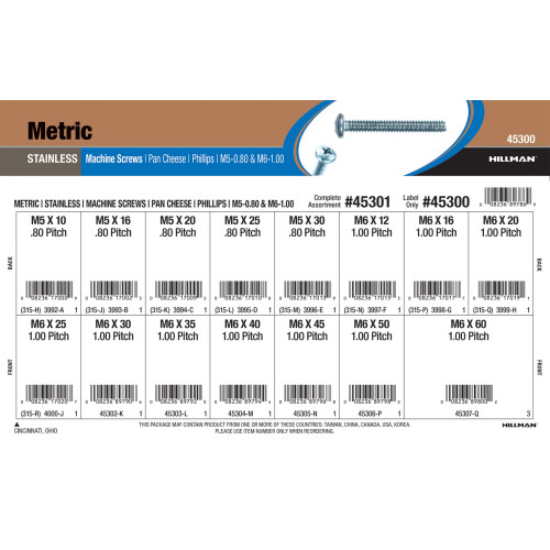 Stainless Phillips Pan Cheese Metric Machine Screws Assortment (M5-0.80 & M6-1.00)
