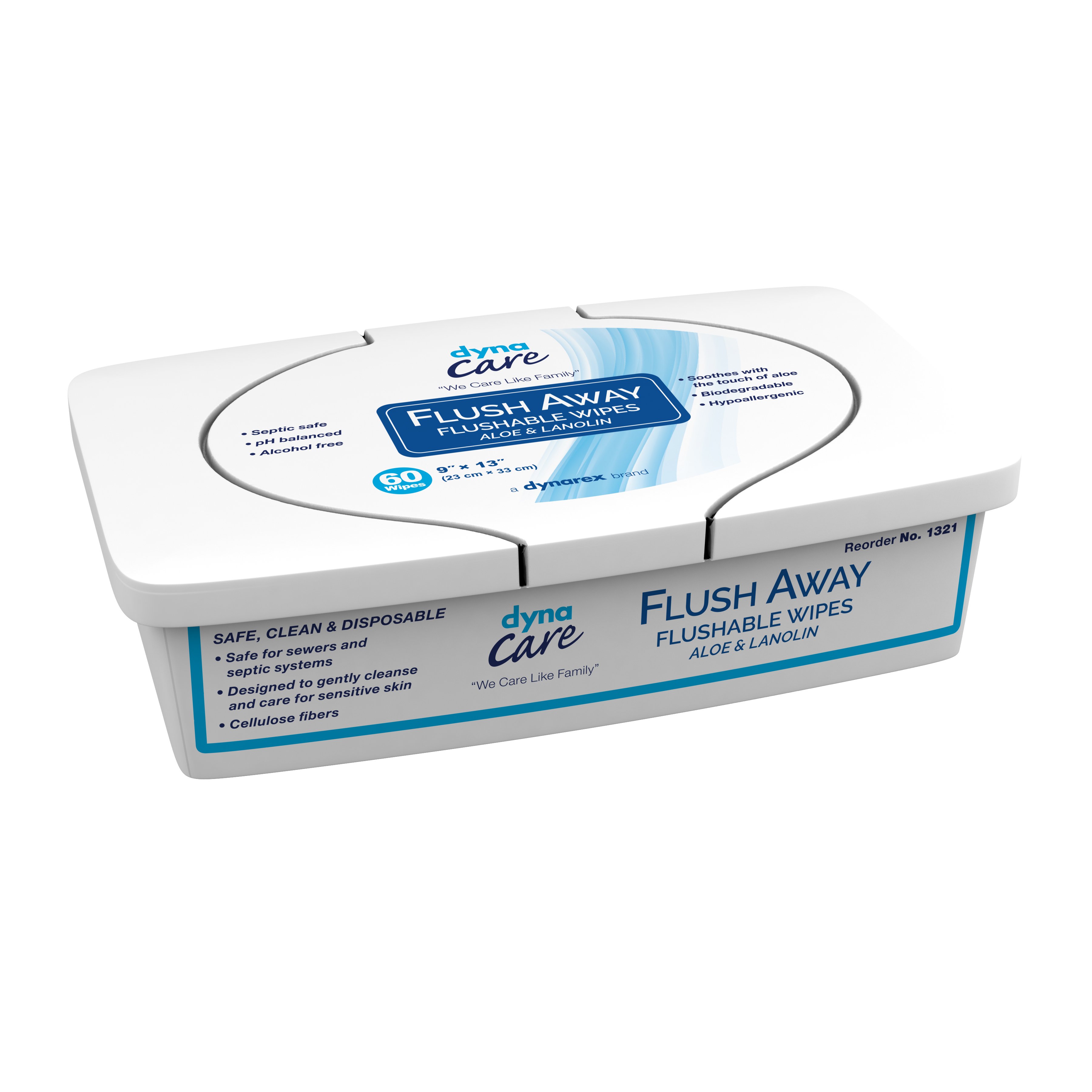 Dynarex Flush Away Personal Wipes, Adult, Tub, Aloe/Lanolin Scented MK DYN-1321