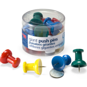 Giant Push Pins, 1.5 in w .434in Pins, Tub of 12