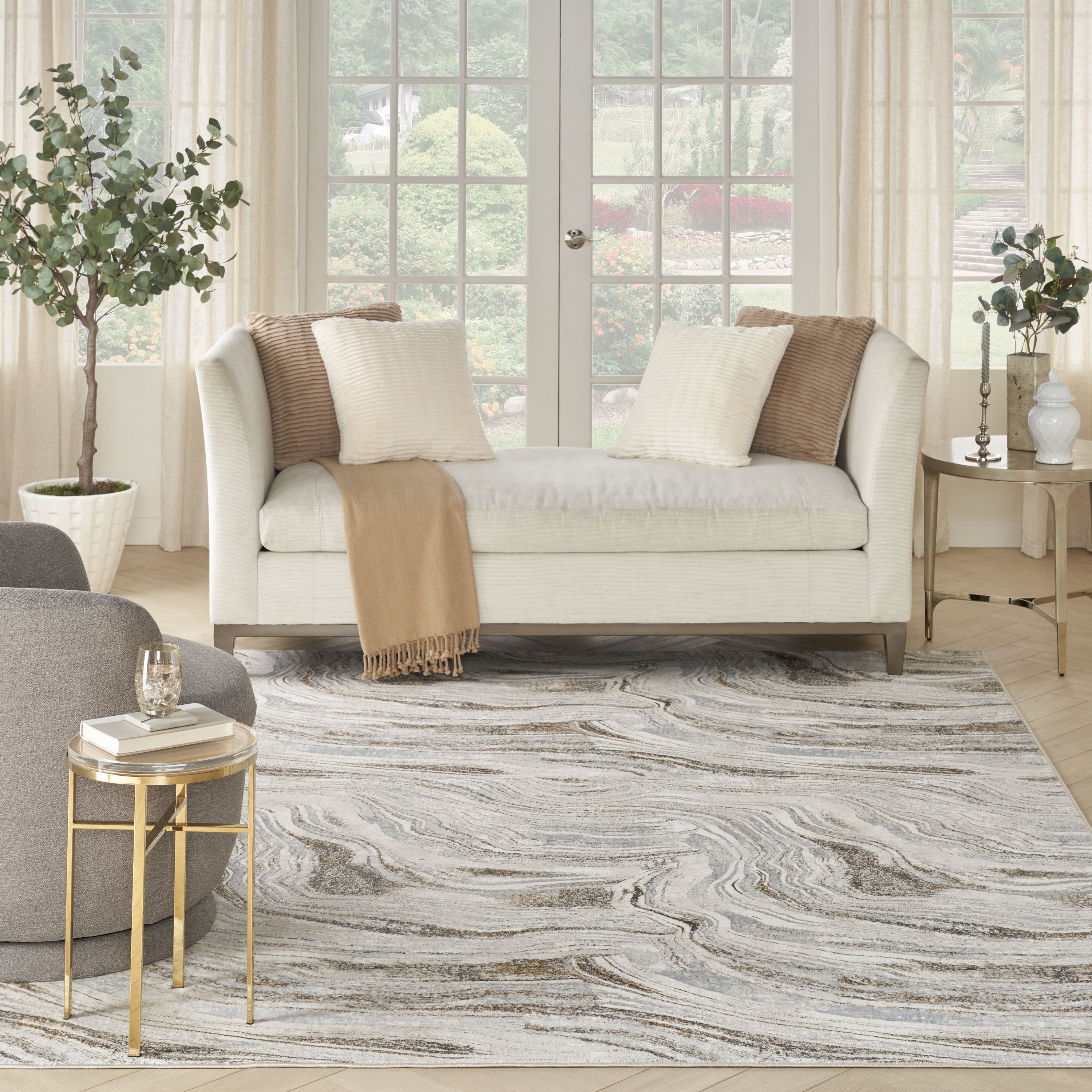 Nourison Glitz 7'10" x 9'10" Grey Gold Modern Indoor Rug