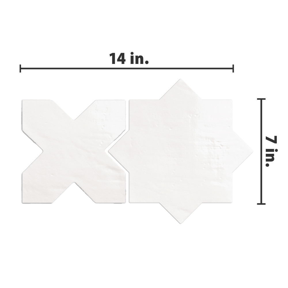 Argile Star Bianco with Bianco Cross 7 in. x 14 in. Porcelain Floor and Wall Tile