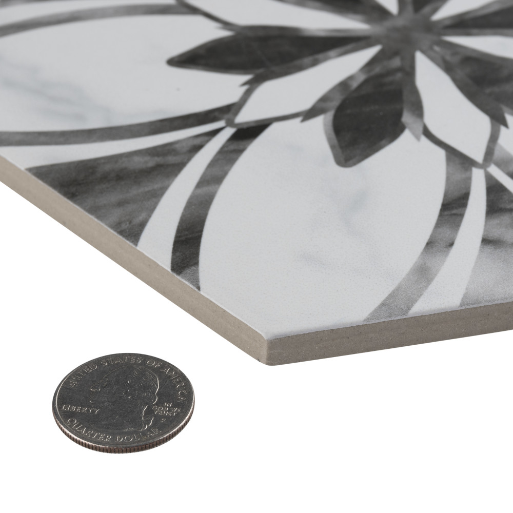 Sample – Classico Bardiglio Hex Dahlia Dark Porcelain Floor and Wall Tile
