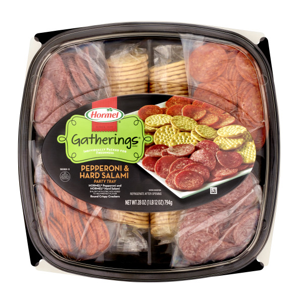 HORMEL GATHERINGS(r) Party Tray, Peppeorni & Hard Salami, 8/1.75lb. . C1N1 - Front No Plunge In Package (Hi Res)