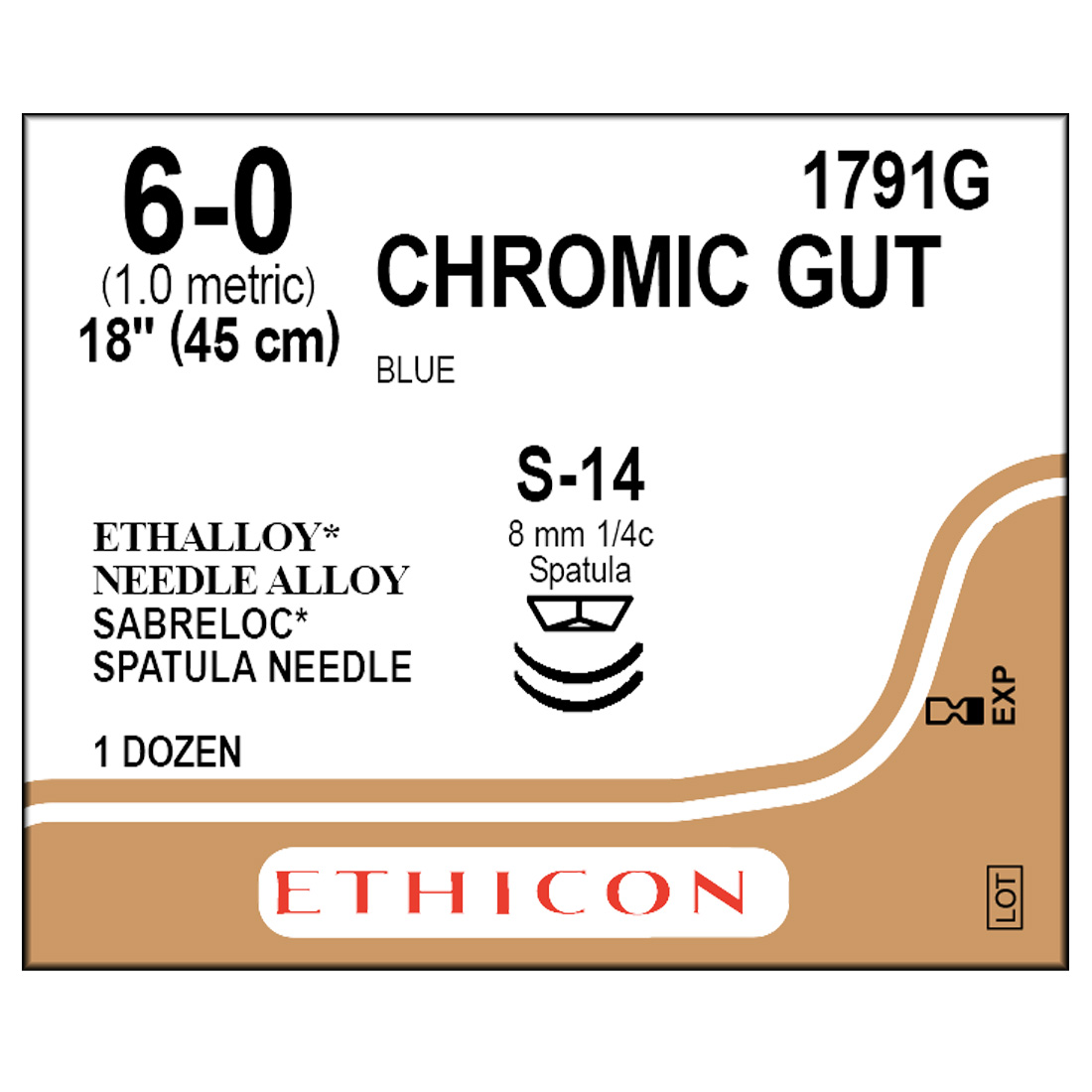 Chromic Gut Suture, 6-0, S-14,  Spatula, 18" - 12/Box