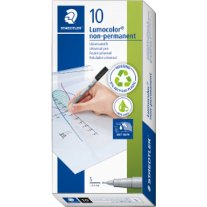 Lumocolor Non-Permanent, Wet Erase, Superfine 0.4 mm, Black, Pack of 10