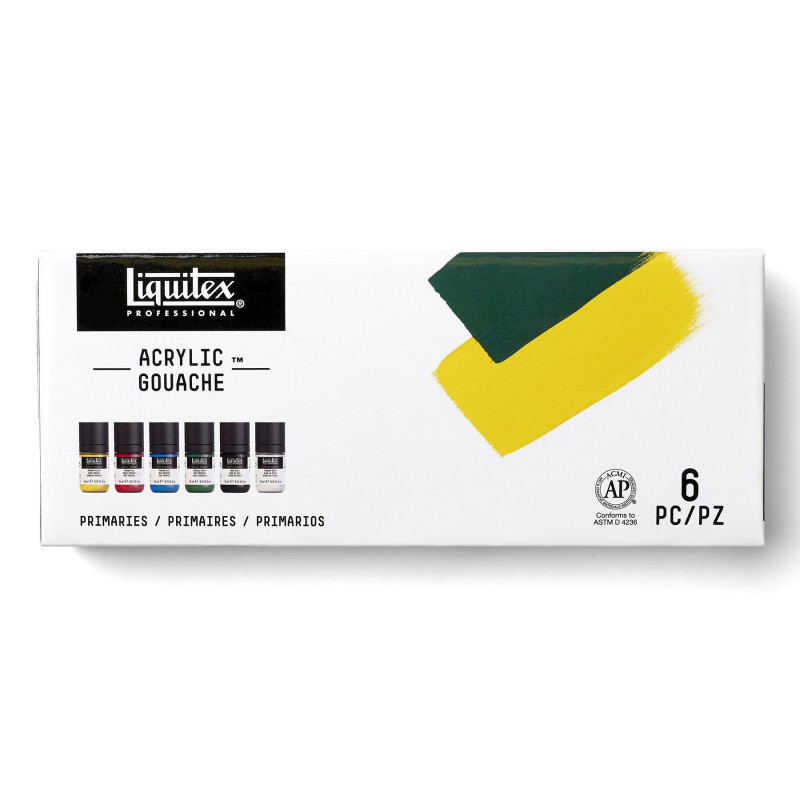 Professional Acrylic Gouache Paint, Primary Colors, 22 mL, Set of 6