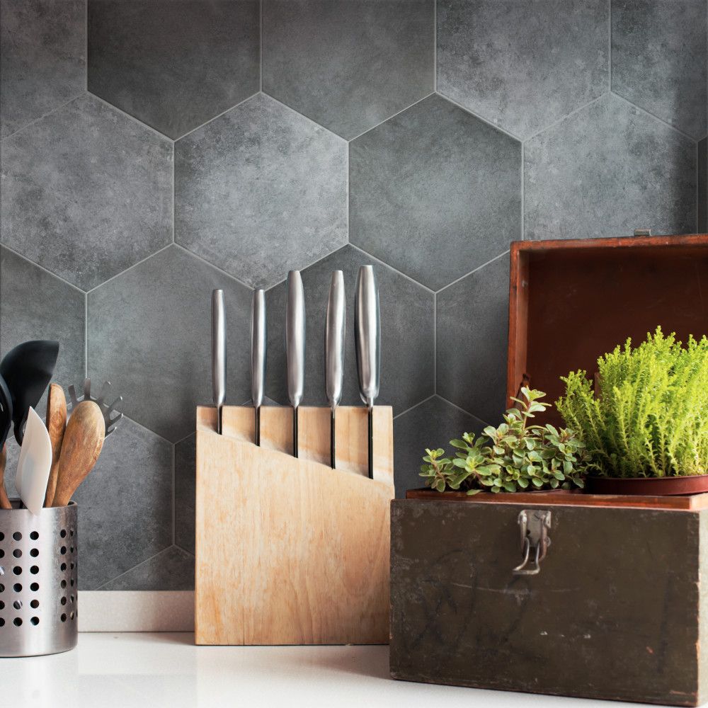 Heritage Hex Carbon 7 in. x 8 in. Porcelain Floor and Wall Tile