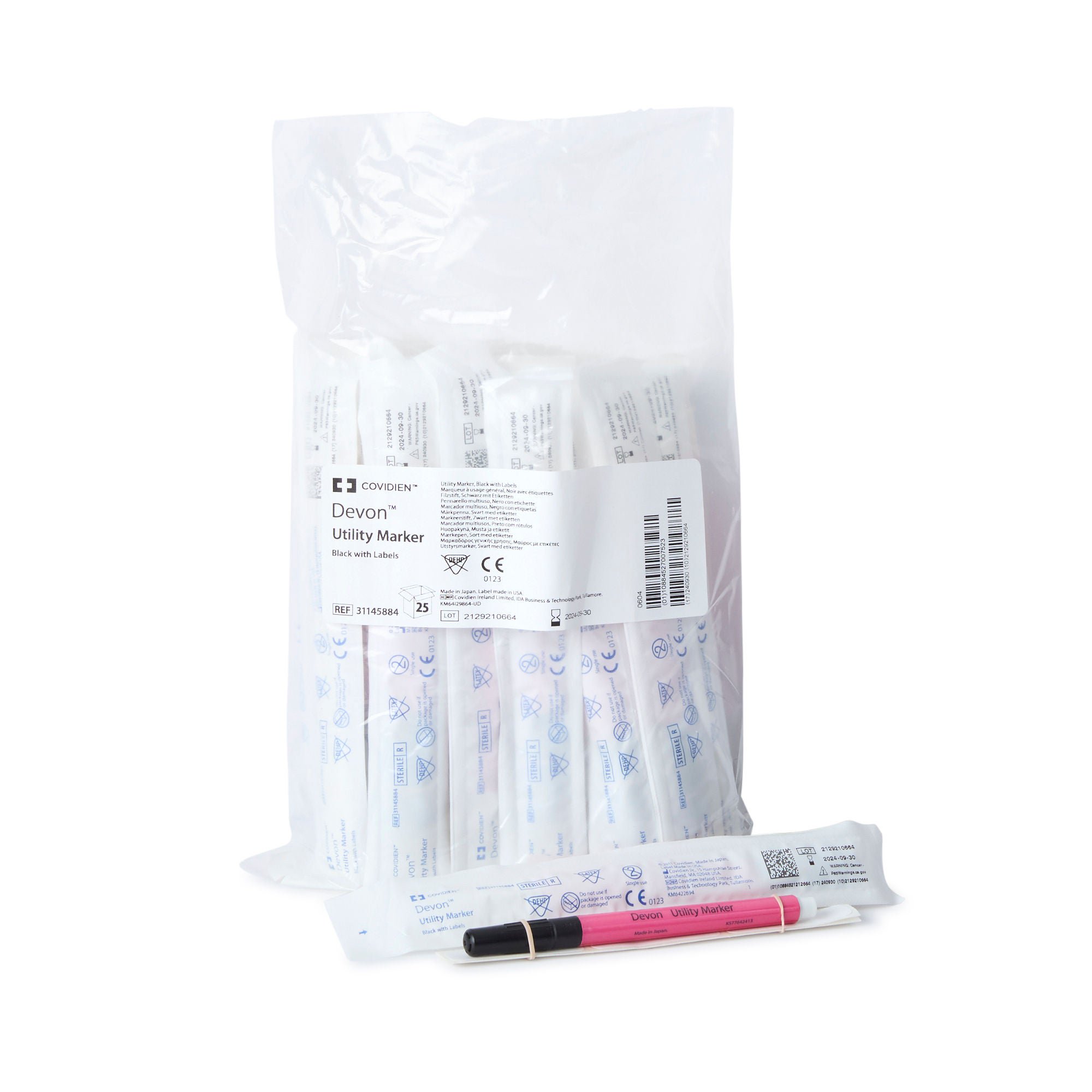 Devon™ Medical Utility Marker w/ Labels, Fine Tip, Permanent Black Ink, Sterile