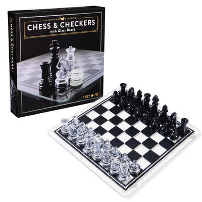 Spin Master Games, Cardinal Classics, Black and Clear Chess & Checkers Set with Glass Gameboard, for Adults and Kids Ages 8 and up