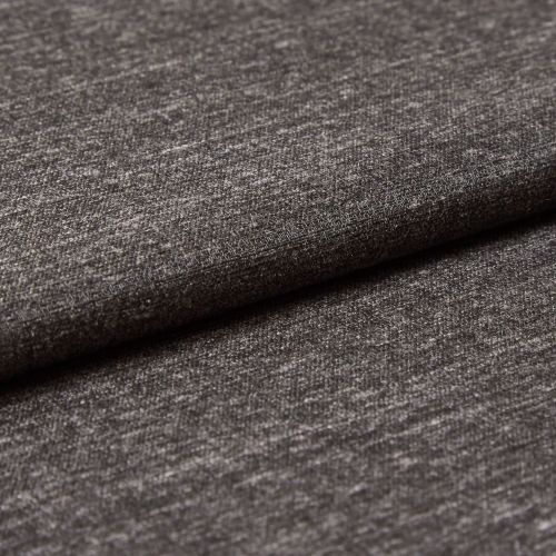 Dark gray woven upholstery fabric, folded with an overlapping edge, showing subtle metallic sheen and fine horizontal texture; close-up view under soft studio lighting against a neutral backdrop.