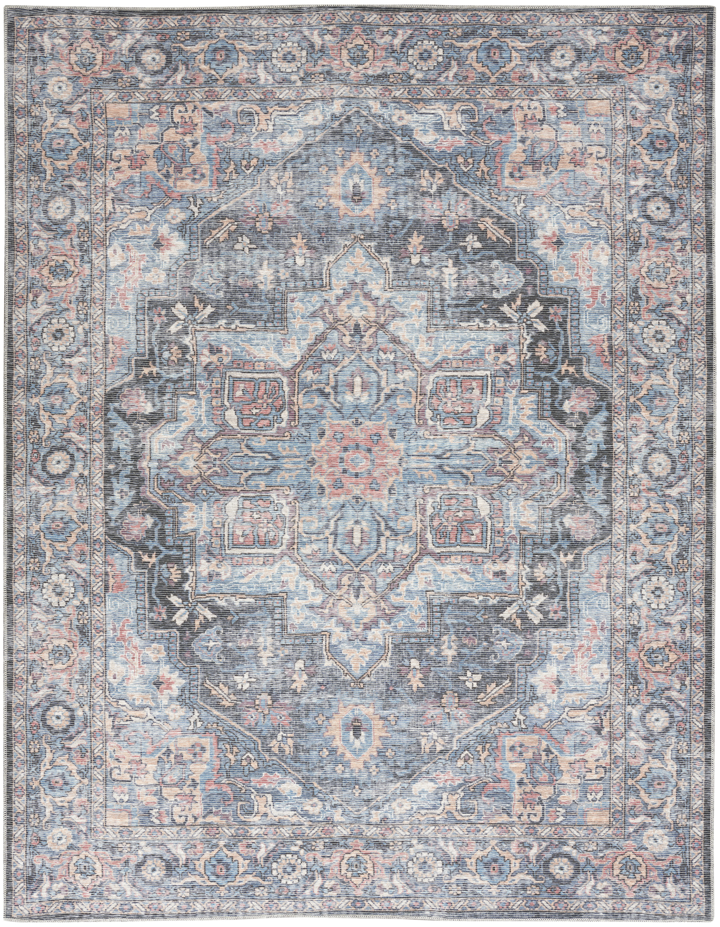 Nourison New Concept Washables 7'10" x 9'10" Light Blue Multicolr Vintage Indoor Rug