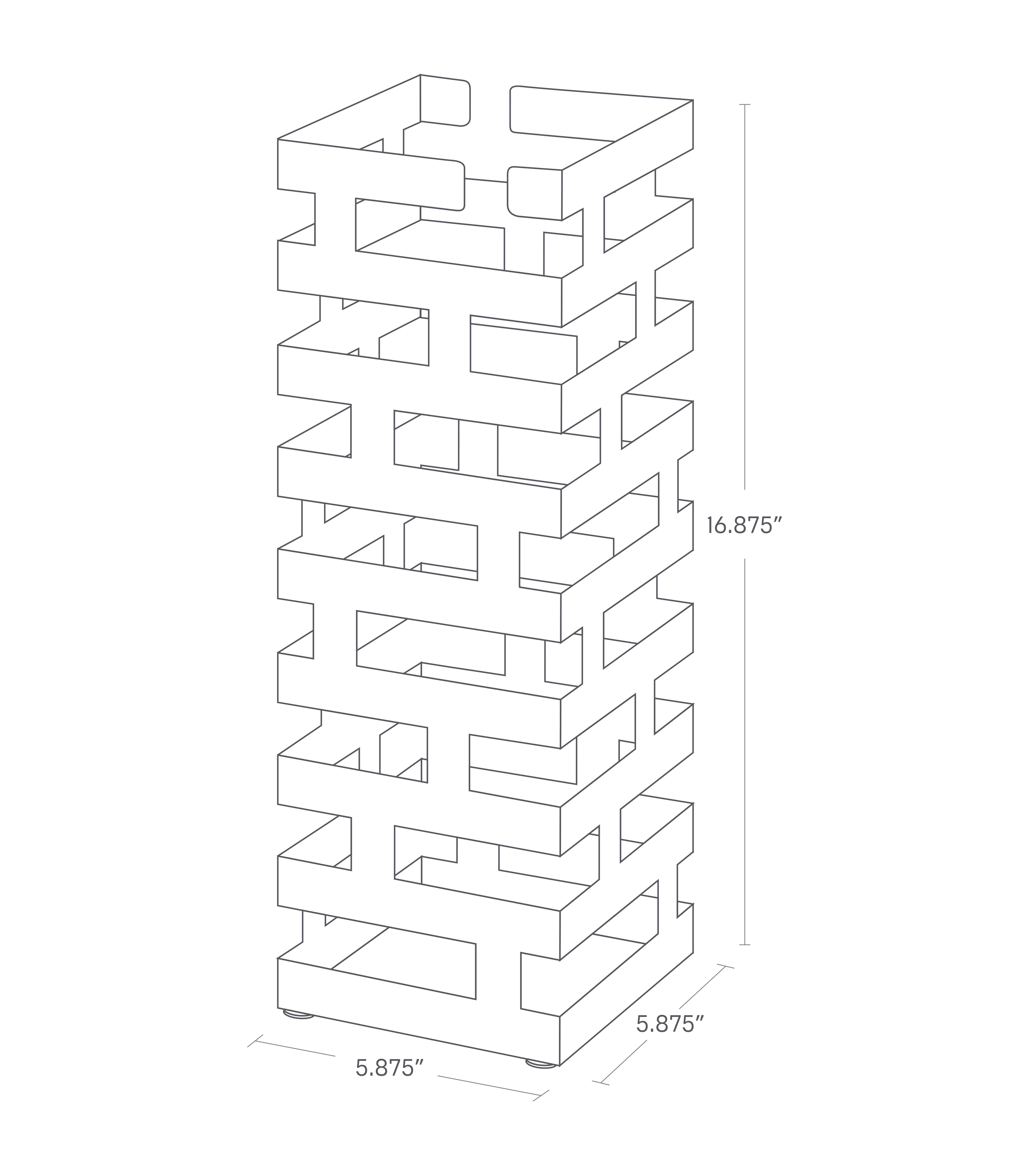 Dimension image for Umbrella Stand showing length of 5.875 inches, width of 5.875 inches and height of 16.875 inches