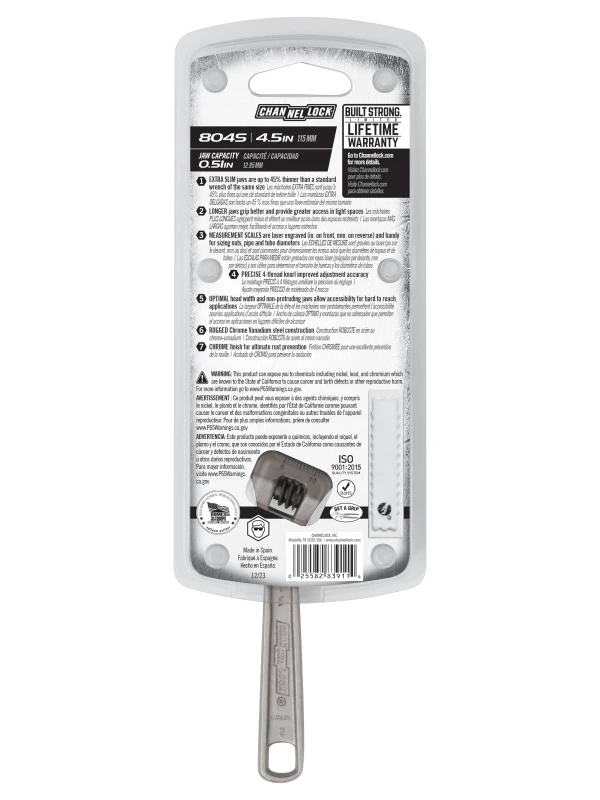 804S 4-inch Extra Slim Jaw Adjustable Wrench