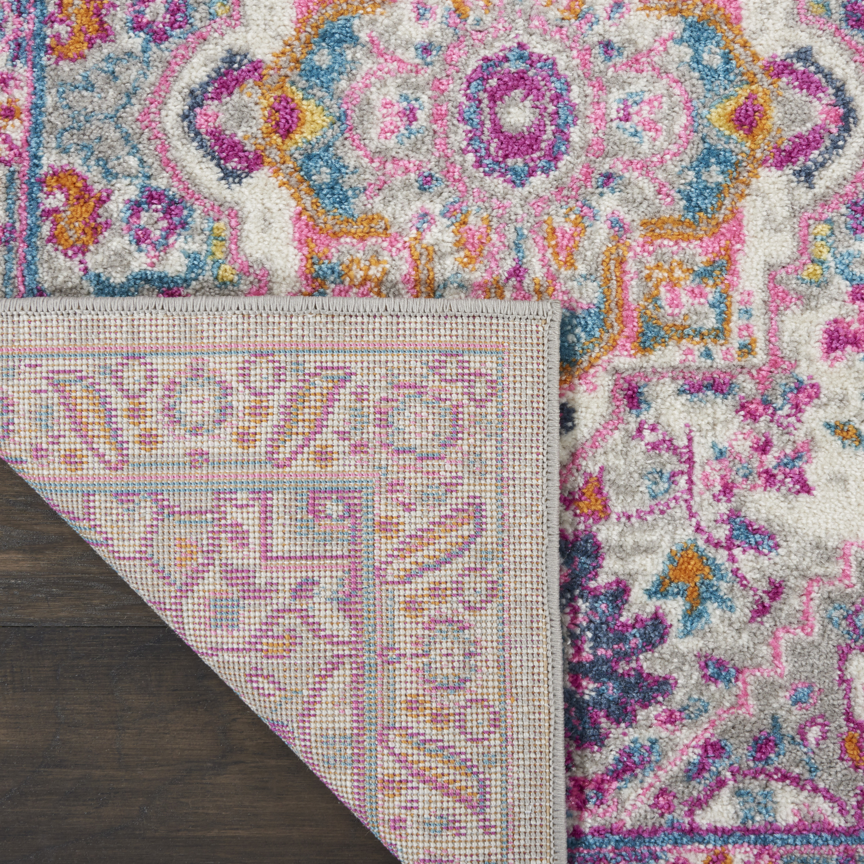 Nourison Passion 1'10" x 6' Light Grey Pink Bohemian Indoor Rug