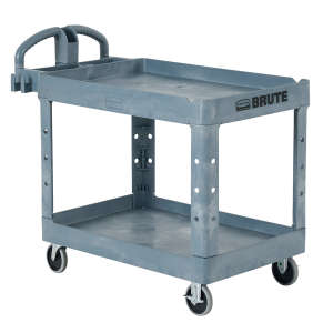 Rubbermaid Commercial, BRUTE, Heavy Duty Ergo Handle Utility Cart, Lipped Shelf, Medium, Black