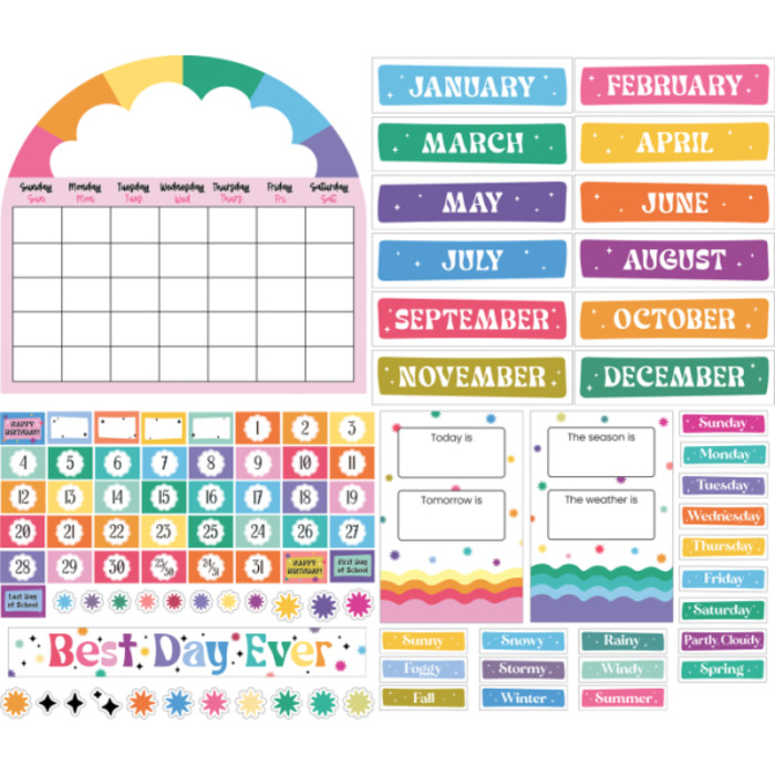 Happily Ever Elementary Retro Remix Calendar Bulletin Board Set, 107 Pieces