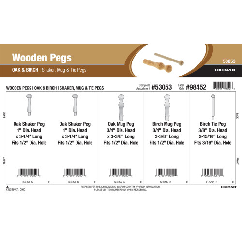 Oak & Birch Wooden Pegs Assortment (Shaker, Mug, & Tie Pegs)