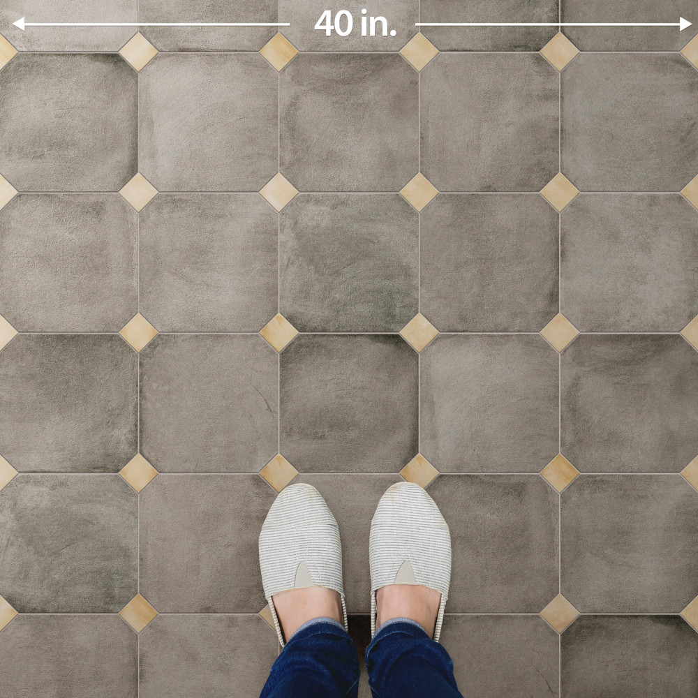 Laverton Octagon Grafito with Taco Beige 7-7/8 in. x 7-7/8 in. Porcelain Floor and Wall Tile