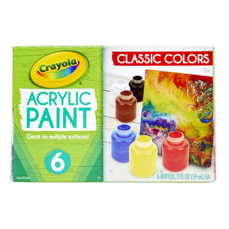 Acrylic Paint Set, 2 oz Bottles, 6 Colors