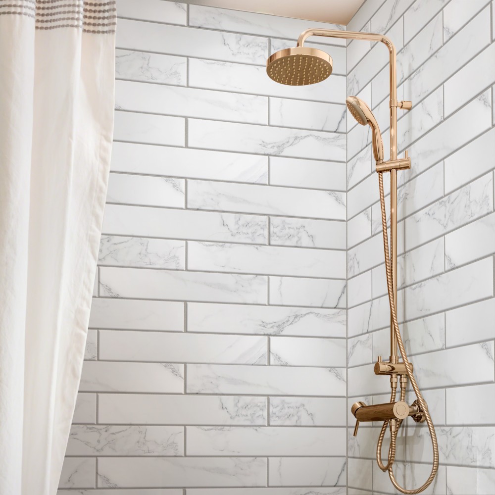 Tinos White 3-1/8 in. x 17-3/8 in. Porcelain Floor and Wall Tile
