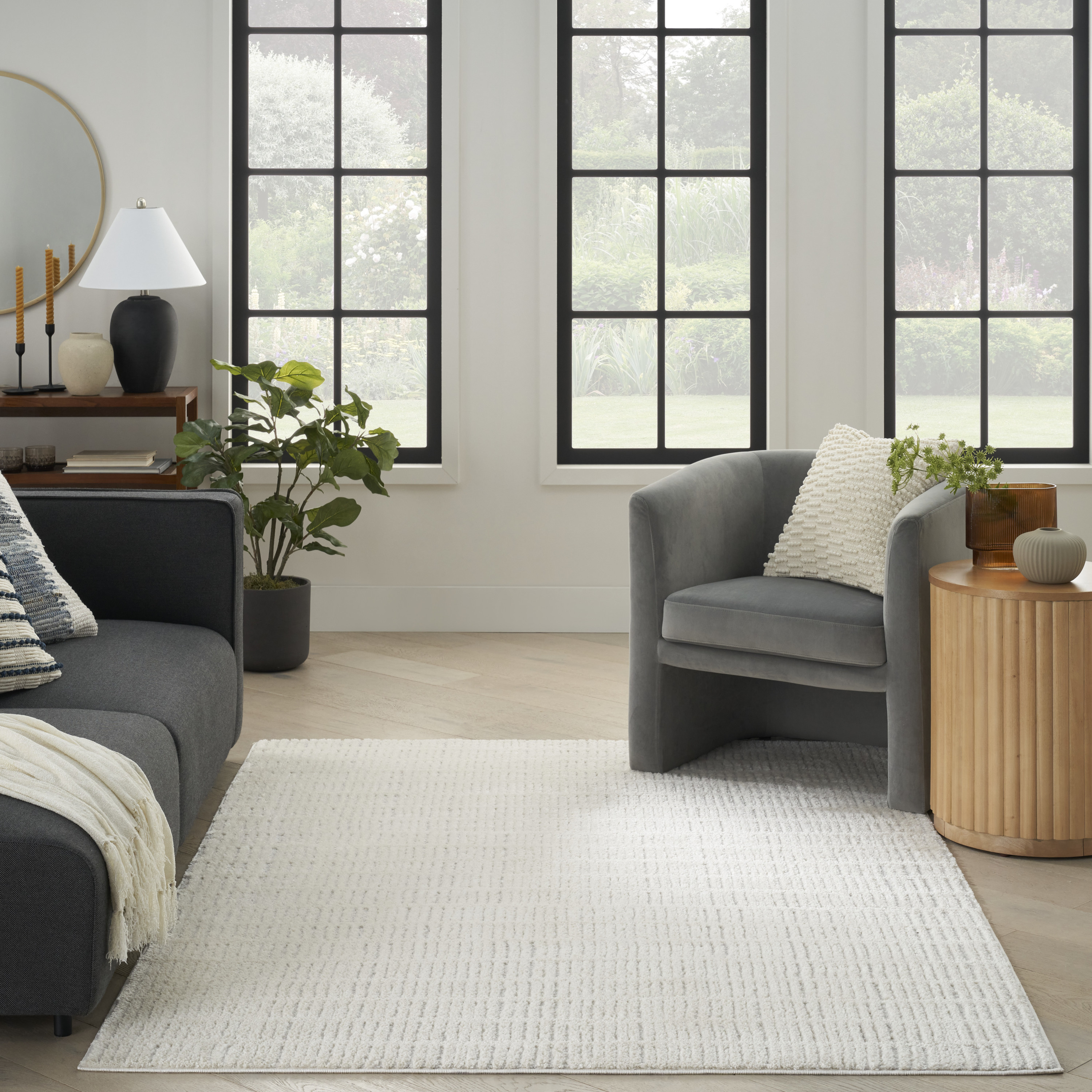 Nourison Modern Comfort 5'3" x 7' Ivory Grey Scandinavian Indoor Rug