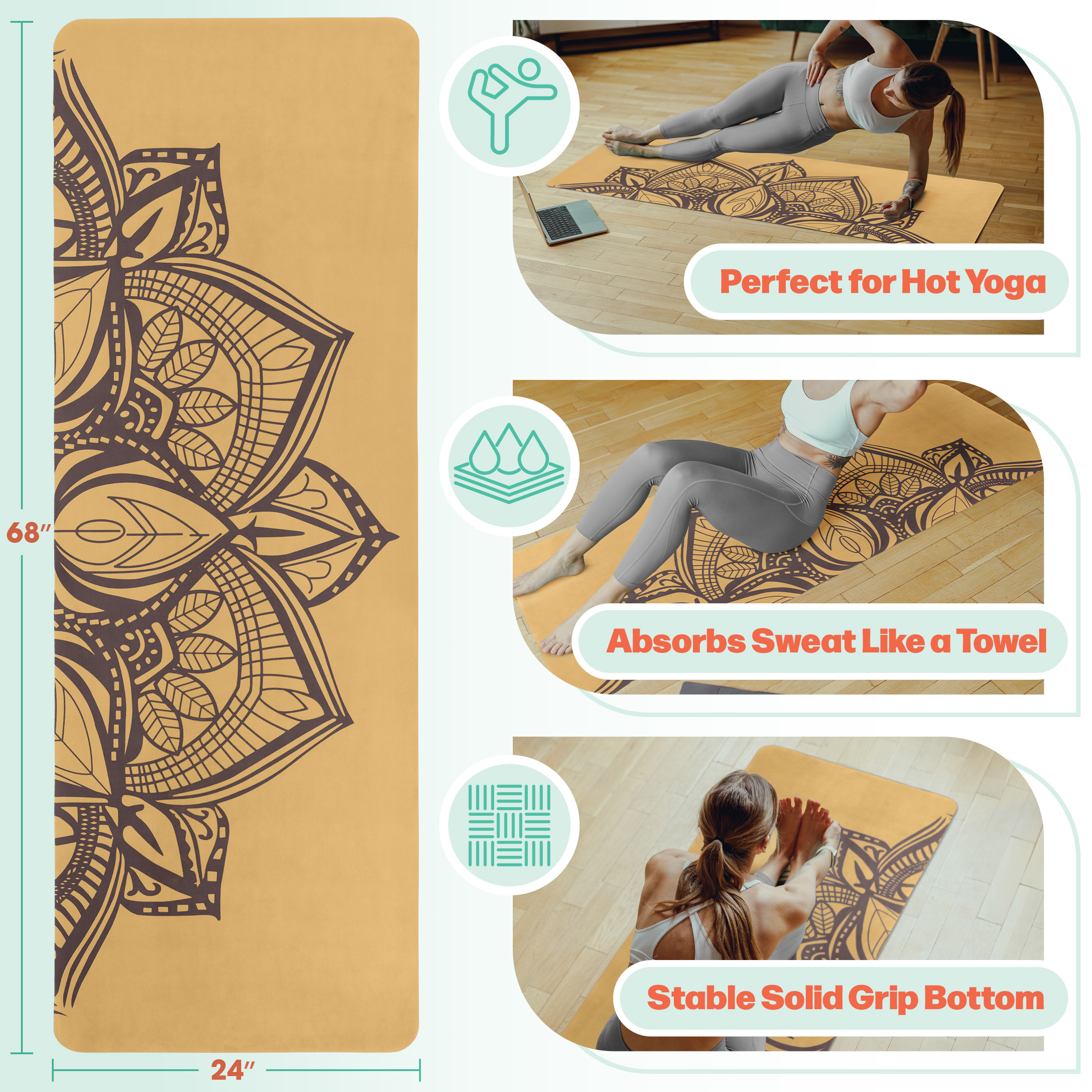 Eco-Friendly Non-Slip Yoga Mat with Carrying Strap - Ultra-Absorbent, Cushioned Fitness Floor Mat for Yoga, Pilates, and Home Workouts