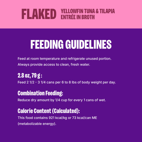<p>Feed according to the age, size, and activity of your cat. Feed at room temperature and refrigerate unused portion. Always provide access to clean, fresh water. 									</p>
<p>Feed 2 1/4 – 2 3/4 cans per 6 to 8 lbs of body weight per day.<br />
Combination Feeding: Reduce dry amount by 1/4 cup for every 1 can of wet.									</p>
