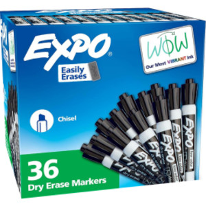 Low Odor Dry Erase Markers, Chisel Tip, Black, 36 Count