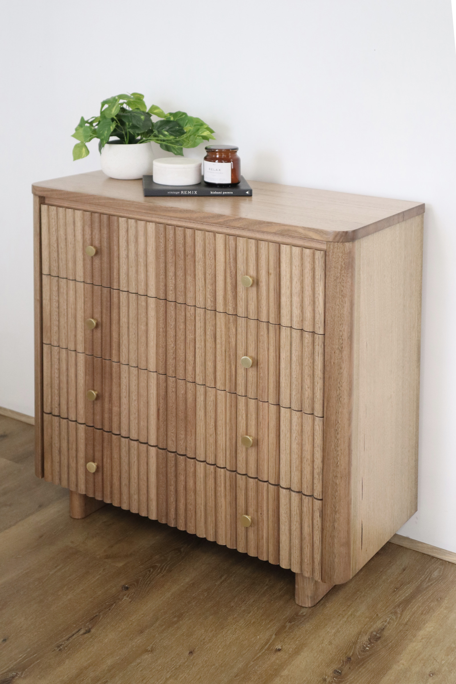 Lifestyle image of the Clifton Tallboy (4 Drawer), Smoked Oak from Forty Winks