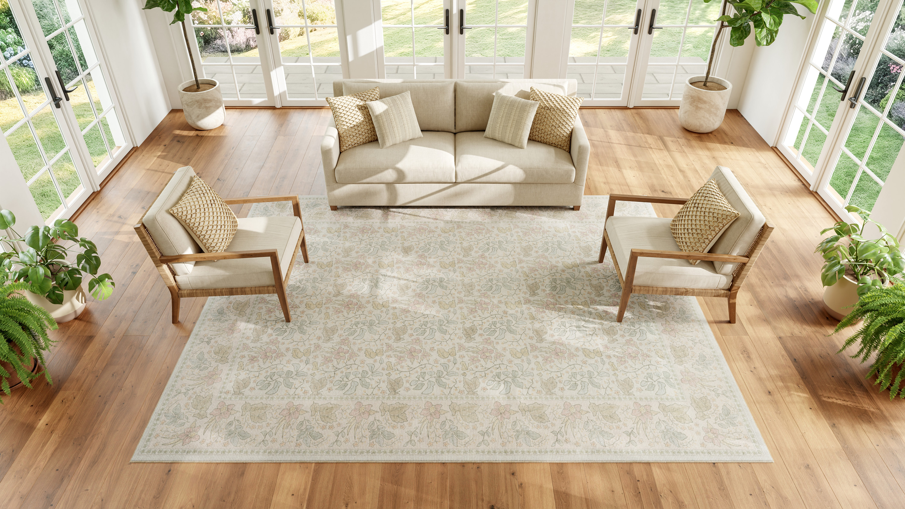 Nourison Botanical Washables 7'6" x 9'10" Beige Multicolor Farmhouse Indoor Rug