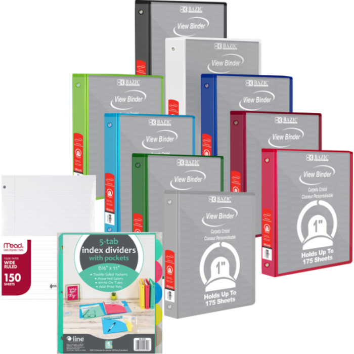 Elementary School Binder Kit, 3-Ring Binders, Pocket Dividers & Wide Ruled Paper, Student Organization Set