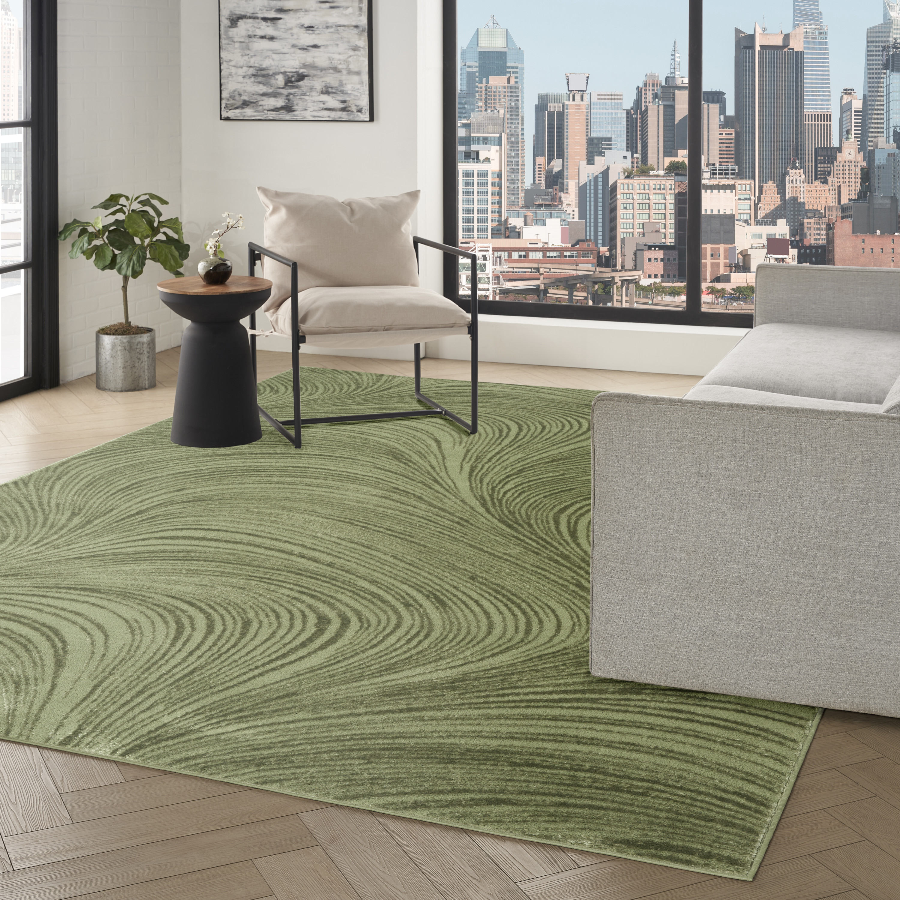 DKNY Central Park West 5'3" x 7'3" Green Modern Indoor Rug