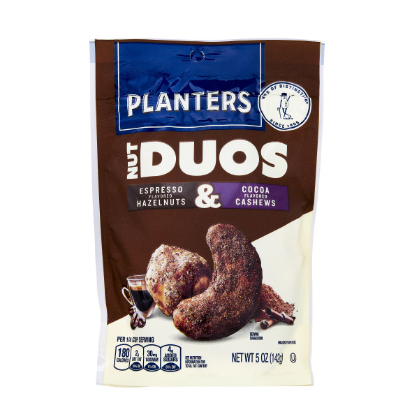 PLANTERS(r) Nut Duos Cocoa Cashews and Espresso Hazelnuts, 12-5oz . C1CB - Front Center Inner Pack (Hi Res)