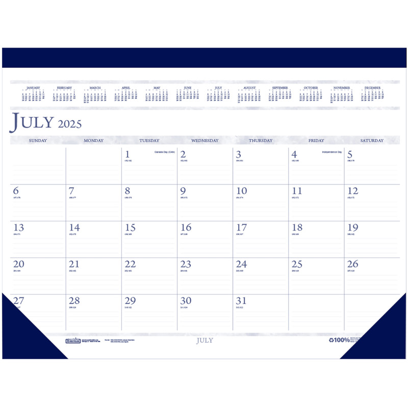 Monthly Academic Calendar Classic Desk Pad, 14 Months (Jul-Aug), 22" x 17"